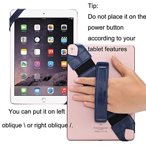 Joylink Hand Strap Holder Updated Version with Secure and 360°Swivel Leather Handle Grip Elastic Belt for All 10.1" Tablets (iPad Air Pro Samsung Nexus), Navy Blue