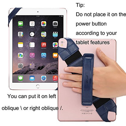Joylink Hand Strap Holder Updated Version with Secure and 360°Swivel Leather Handle Grip Elastic Belt for All 10.1" Tablets (iPad Air Pro Samsung Nexus), Navy Blue