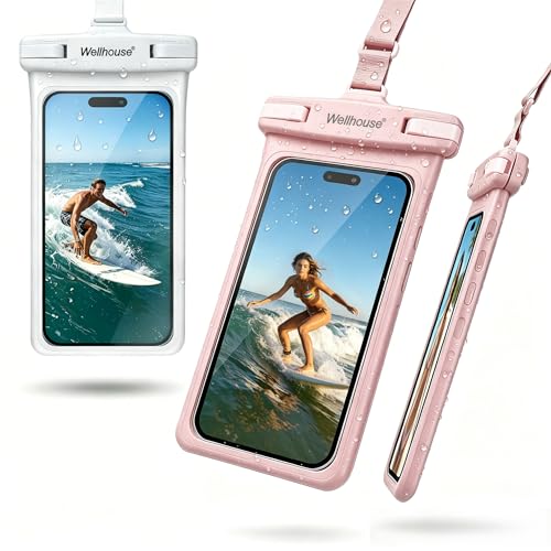 wellhouse Waterproof Phone Pouch, Waterproof Phone Case for iPhone17 16 15 14 13 Pro Max XS Samsung, IPX8 3D Cellphone Dry Bag Beach Essentials (2 Pack -Pink & White7.0, 7 inch) - color: 2 Pack -Pink & White7.0"
