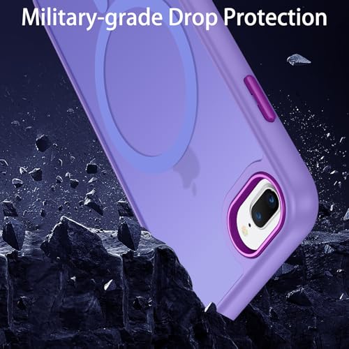 DUEDUE for iPhone 8 Plus Case, iPhone 7 Plus Case Magnetic[Compatible with Magsafe], Translucent Matte Back Protective Cover Shockproof Phone Case for iPhone 7 Plus/8 Plus, Light Purple - color: Light Purple