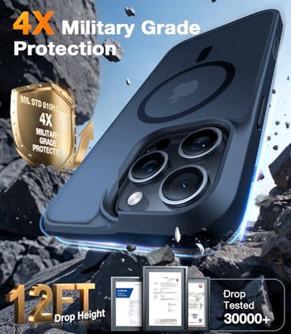 TORRAS Stronger Magnetic for iPhone 16 Pro Case, Translucent Matte Black | Compatible with MagSafe, Military Grade Drop Protection, Shockproof Airbag, Camera Control, Color Buttons, Slim Anti-Scratch - color: Black