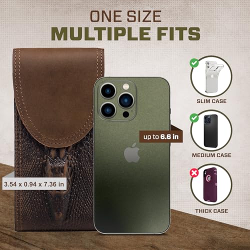 Genuine Leather Cell Phone Holster Belt Holder Belt Clip Pouch Case Fit for iPhone 17 Pro Max 16 Plus 15 Pro Max 14 Plus 13 Pro Max 12 Pro Max Samsung Galaxy S24+ S23 Ultra A55 (Retro Brown) - color: Retro Brown