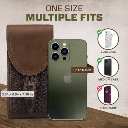 Genuine Leather Cell Phone Holster Belt Holder Belt Clip Pouch Case Fit for iPhone 17 Pro Max 16 Plus 15 Pro Max 14 Plus 13 Pro Max 12 Pro Max Samsung Galaxy S24+ S23 Ultra A55 (Retro Brown) - color: Retro Brown