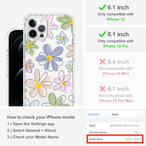 MOSNOVO Case for iPhone 12 & iPhone 12 Pro, [Buffertech 6.6ft Military-Grade Drop Protection] [Anti Peel Off Tech] Clear TPU Bumper Phone Case Cover Design - Linear Blooms - color: Clear - Linear Blooms, size: iPhone 12 / iPhone 12 Pro