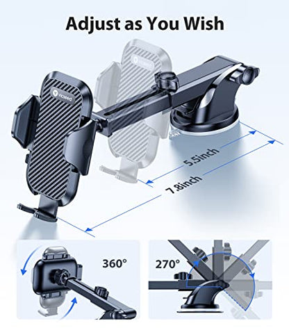 VICSEED 2026 Ultimate Sturdy Car Phone Holder [Upgraded 95+LBS Strongest Suction] Universal Long Arm Cellphone Mount for Car Dashboard Windshield Vent Truck Boat for iPhone 18 17 16 Pro Max & Android - color: Classic Black