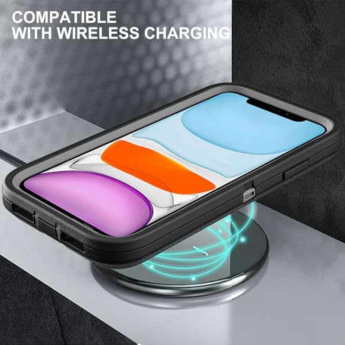 YKHJKLEC for iPhone 11 Case, Military Grade 3 in 1 Heavy Duty Shockproof/Drop Proof/Dust Proof Case with 2Pcs Tempered Glass Screen Protector (Black/Grey) - color: Black/Grey