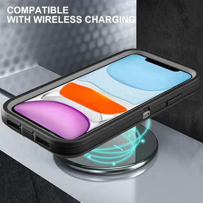 YKHJKLEC for iPhone 11 Case, Military Grade 3 in 1 Heavy Duty Shockproof/Drop Proof/Dust Proof Case with 2Pcs Tempered Glass Screen Protector (Black/Grey) - color: Black/Grey