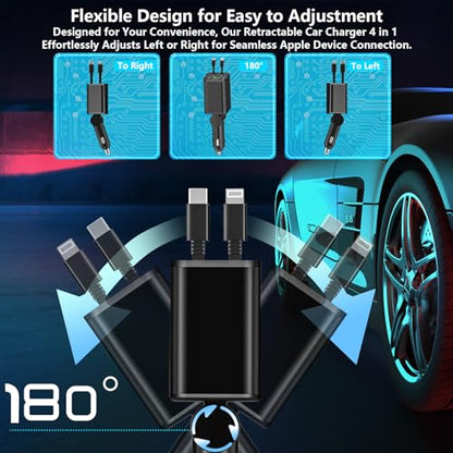 Apple MFi Certified Retractable Car Charger USB C, 120W Car Phone Charger - color: Deep Black