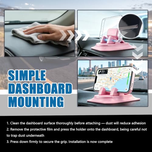 Car Dashboard Phone Holder,360° Rotation Car Phone Holder,Anti-Slip Design - color: Pink