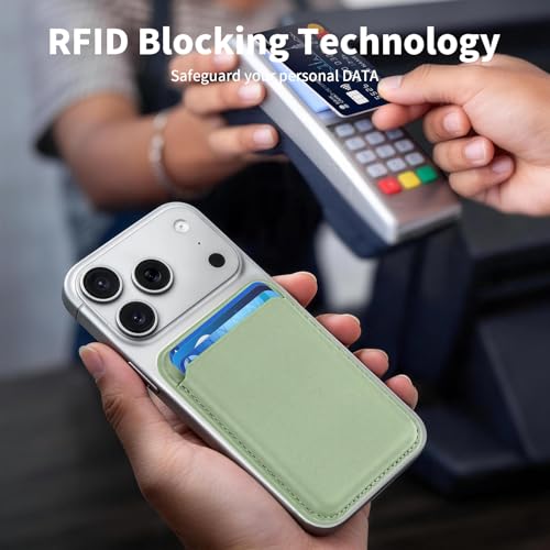 2Pack Magnetic Wallet Cell Phone Card Holder for Phone Case with Mag-Safe, Stronger Magnetic RFID Leather Phone Wallet Stick on Series of iPhone 17/16/15/14/13/12 and Pro/Promax,2-Pack White - color: Matcha Green, size: 2 Pack