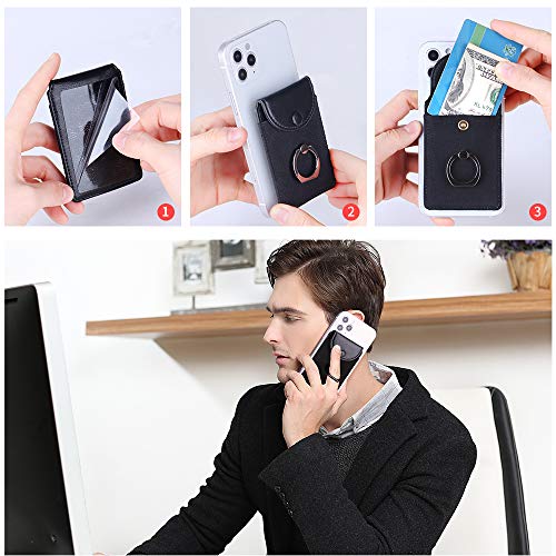 Self Adhesive Card Holder for Back of Phone with Ring Stand - Blue - color: Finger Ring Blue