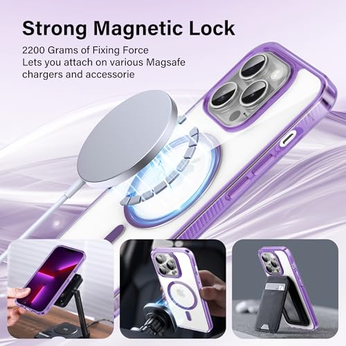 Supdeal Magnetic Clear Case for iPhone 13 Pro Max, [Compatible with MagSafe] [Non Slip Bumper & Not Yellowing] Military Grade Shockproof Transparent Silicone Phone Cover, 6.7", Purple - color: Purple, size: iPhone 13 Pro Max