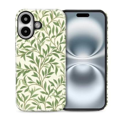 Case for iPhone 16, Shockproof Hybrid Protective Phone Case, Dual-Layer Drop Protection Anti-Scratch, Green Leaves - color: Green Leaves, size: iPhone 16