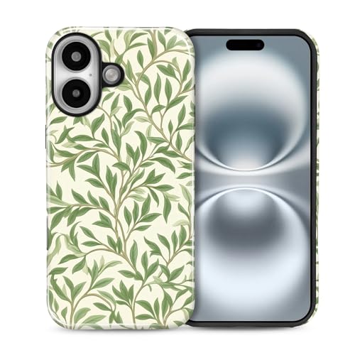 Case for iPhone 16 Plus, Shockproof Hybrid Protective Phone Case, Dual-Layer Drop Protection Anti-Scratch, Green Leaves - color: Green Leaves, size: iPhone 16 Plus