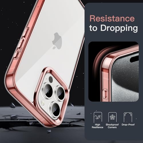 JETech Case for iPhone 15 Pro 6.1-Inch, Non-Yellowing Shockproof Phone Bumper Cover, Anti-Scratch Clear Back (Rose Gold) - color: Rose Gold, size: iPhone 15 Pro