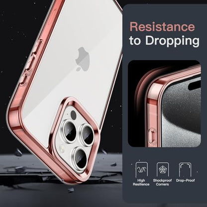 JETech Case for iPhone 15 Pro, Anti-Yellowing, Rose Gold | Shockproof Protection, Scratch Resistant Hard PC Back, Durable Transparent TPU Bumper - color: Rose Gold, size: iPhone 15 Pro