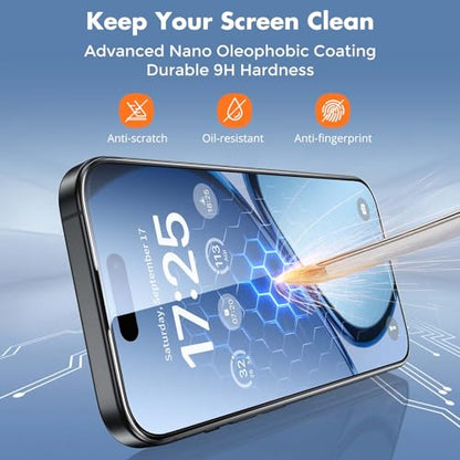 UNBREAKcable 3-Pack Screen Protector for iPhone 15, Double Shatterproof Tempered Glass [Easy Installation Frame] [99.99% HD Clear] [9H Hardness] [Full Coverage] [Case Friendly] for Apple 15 6.1 inch - size: iPhone 15