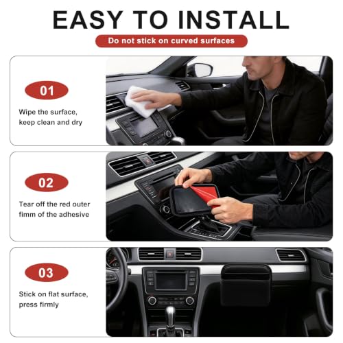 Car Door Side Organizer, Auto Seat Small PU Leather Adhesive Storage Pocket