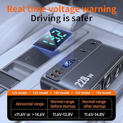 Cigarette Lighter Adapter with 45W Retractable Car Charger Fast Charging