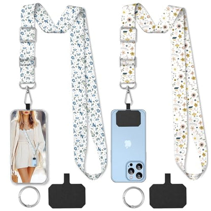 2 Pack Phone Lanyard Cell Phone Lanyard Crossbody Adjustable Phone Strap for Use Around the Neck Cell Phone Lanyard - color: Yellow and Blue Flowers