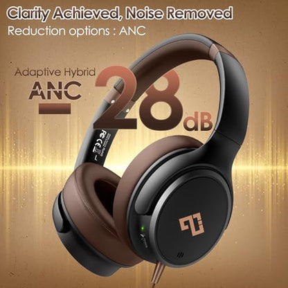 INFURTURE USB C Headphones Active Noise Cancelling Headphone Wired Over Ear - color: Brown