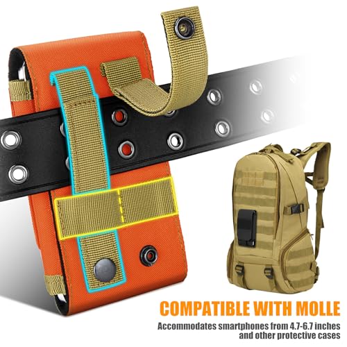 Tactical Molle Phone Cover Case, Heavy Duty Loop Belt Holster Pouch with Flag Patch for iPhone 17 Pro Max/Air/17 Pro/17/16 Pro Max/15 Pro Max/14 Pro Max/13 Pro Max, for Galaxy S26 Ultra - color: Orange