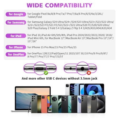 USB C Earbuds for iPhone 18 Pro Max Duo 17 Air 16 15 Plus/iPad, Purple - color: Purple