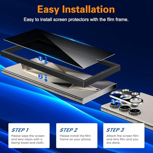 [2+2] for Samsung Galaxy S25 Ultra Privacy Screen Protector and Camera Lens Protector, [28°Anti-Spy] [Installation Tool] [Fingerprint Unlock] Black Tempered Glass Film Bubble Free Case Friendly for S25U - size: S25 Ultra