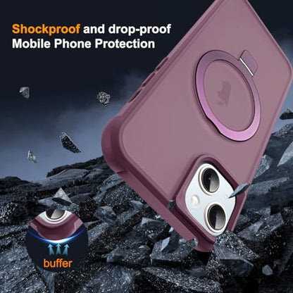 SKYLMW Compatible with iPhone 15 Plus Case with Stand,Wine Red | iPhone 15 Plus Phone Case 6.7",Magnetic Ring Stand,Compatible with MagSafe,Military-Grade Plustection,Great Grip Feeling - color: Wine Red, size: Iphone 15 Plus