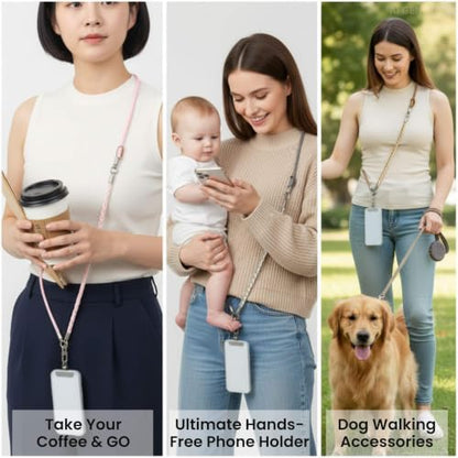 3-in-1 Crossbody Phone Lanyard, Cellphone Wrist Strap, Neck Holder for Travel, Dog Walking Accessories Anti-Theft - color: Pink