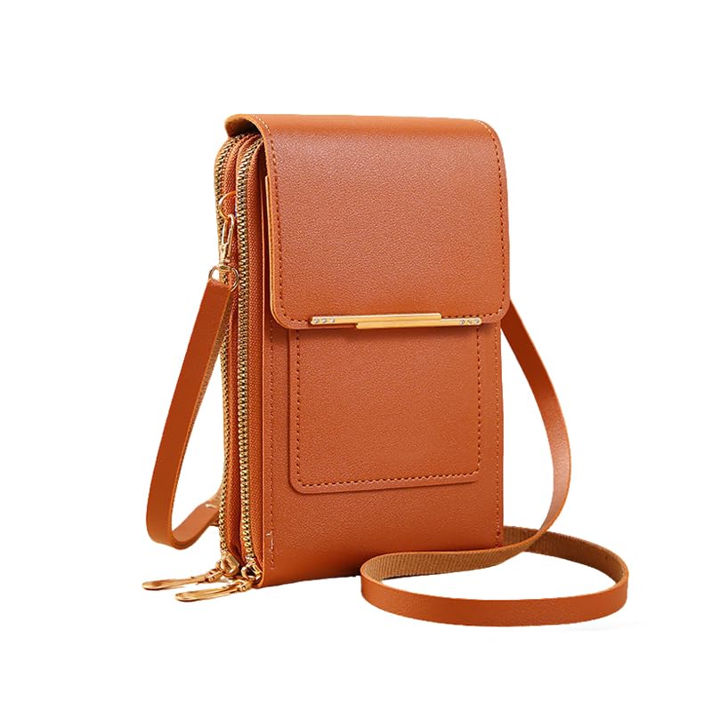 Small Touchscreen Phone Crossbody Bag for Women – Anti-Theft, RFID Blocking, Waterproof Leather Messenger Purse - color: Brown