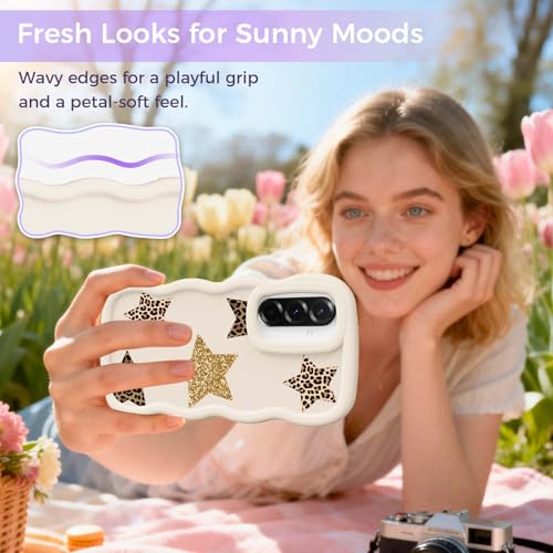 for Galaxy A36 Phone Case, Wavy Soft TPU, White-Leopard Star | Wavy Frame Design, Soft Slim TPU, Full Camera Lens Protection, Shockproof Phone Cover - color: White-Leopard Star, size: Samsung A36