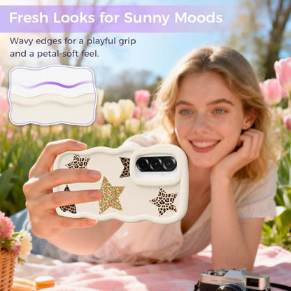 for Galaxy A36 Phone Case, Wavy Soft TPU, White-Leopard Star | Wavy Frame Design, Soft Slim TPU, Full Camera Lens Protection, Shockproof Phone Cover - color: White-Leopard Star, size: Samsung A36