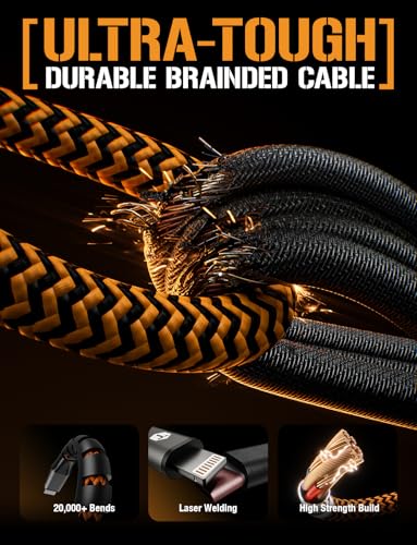 ToughTested 6FT USB to Lightning Cable, MFi Certified Braided 3A