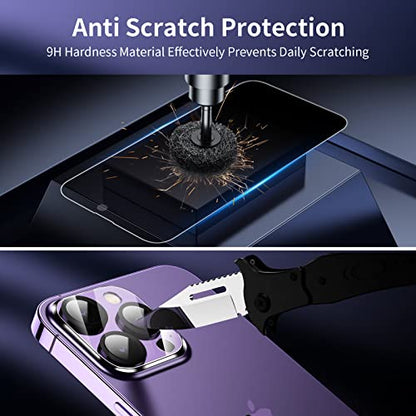 Fotbor Privacy Screen Protector for iPhone 14 Pro with Camera Lens Protector [3+3 Pack], with Easy Installation Kit, Anti Spy Private Full Coverage Tempered Glass Film 6.1 Inch, Bubble Free - size: iPhone 14 Pro-6.1 inch