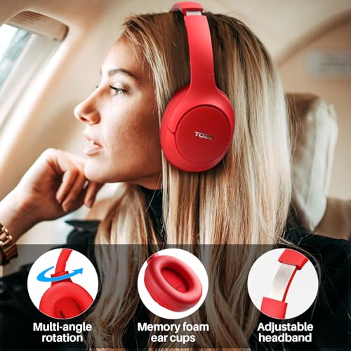 TOZO Hybrid Active Noise Cancelling Headphones, Hi Res Audio - color: Red