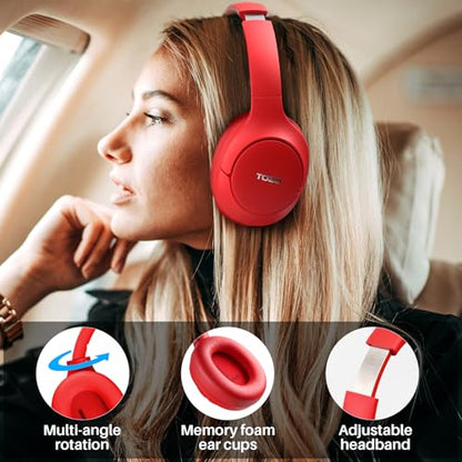 TOZO Hybrid Active Noise Cancelling Headphones, Hi Res Audio - color: Red