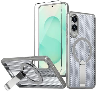 for Samsung Galaxy S25 Edge Case with Stand Compatible with MagSafe +1 Screen Protector, [Built in Kickstand &Magnet][Heat Dissipate] Protective Matte Case for Galaxy S25 Edge (Gray) - color: Gray