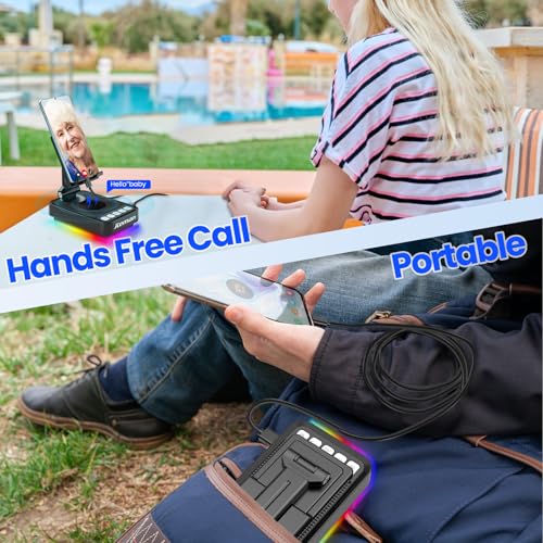 JTEMAN Gifts for Men Women Phone Stand Bluetooth Speaker with Light and Charging Function, 360 Rotating Phone Holder Cool Tech Gifts for Dad Mom Husband Unique Birthday Gift Ideas - color: black