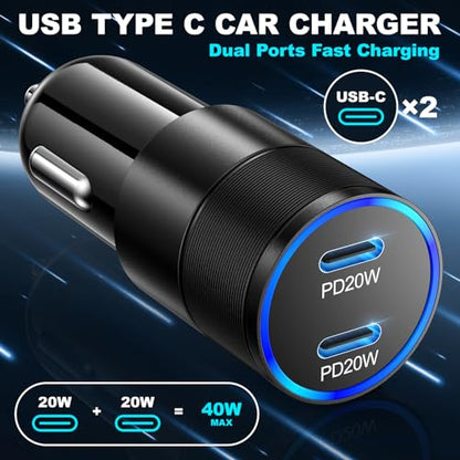 USB C Car Charger 40W,OKRAY Dual USB Type C PD3.0 Fast Charging Car Charger - size: 3 Pack