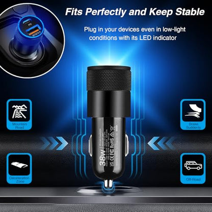 Car Charger, 5Pack 38W Dual Ports USB-C & USB-A Car Chargers Adapter - color: 5-Pack