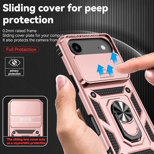 for iPhone Air Case, with Slide Camera Cover HD Screen Protector [Military Grade 16ft. Drop Tested] Ring Holder Kickstand Protective Phone Case for Apple iPhone Air 2025, Rose Gold - color: Rose Gold w/ Slide Camera 2nd gen. Military Grade