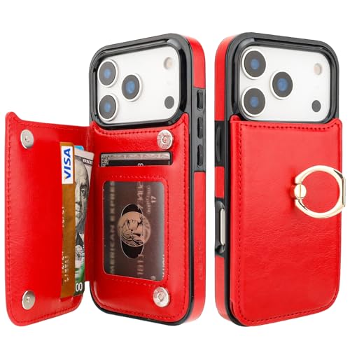 ONETOP for iPhone 18/17 Pro Wallet Case with Credit Card Holder,Red - color: Red