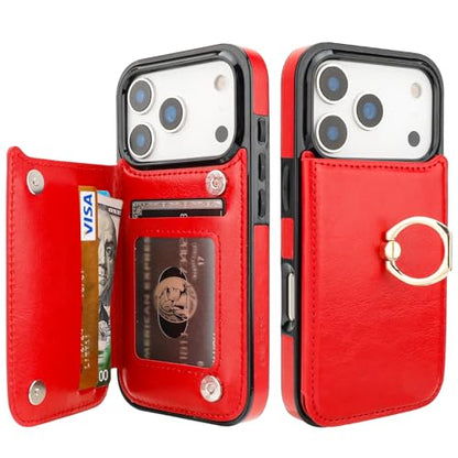 ONETOP for iPhone 18/17 Pro Wallet Case with Credit Card Holder,Red - color: Red