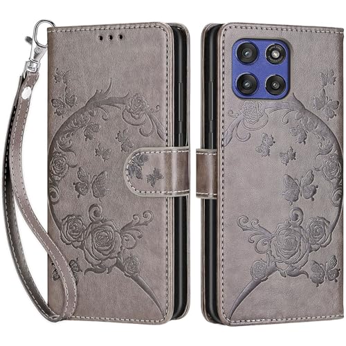 for Motorola Moto G Stylus 5G 2025 Wallet case, Gray Flower | 3 Card Holders, Kickstand, Shockproof TPU Shell, PU Leather, Magnetic Closure, Protective Flip Folio Cover, Women - color: 9