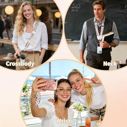 2pcs Clip and Go Strap for Phone with Wallet Crossbody Strap with Pouch | Multifuctional Cell Phone Lanyard Crossbody for Teacher, Adjustable Phone Strap Ranging from 40" to 60" - color: Diamond +Black