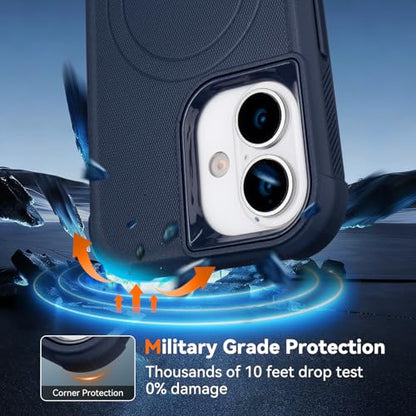 for iPhone 16 Case with Clip, Compatible with Magsafe, Blue | Anti-Drop, Anti-Fingerprint, 3 in 1 Heavy Duty Shockproof Protection, Military-Grade Cover for iPhone16 Case Rugged - color: Blue