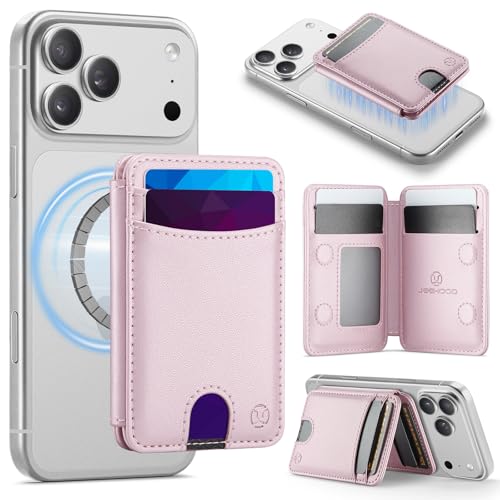 HXY for Magsafe Wallet Magnetic Card Holder RFID Blocking with Stand, 6 Card Holder for Phone Case, Slim Leather Magnetic Wallet for iPhone 17/16/15/14/13/12 Pro/Max/Plus (Pink) - color: Pink