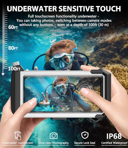 Underwater Phone Case for Snorkeling - Waterproof Touchscreen Diving Housing, Universal Underwater Phone Case for iPhone 16/15/14/13 Pro Max Samsung Galaxy S26/S25/S24 Ultra Up to 6.9'' (Black) - color: Black