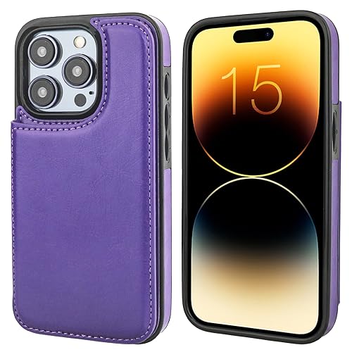 ONETOP for iPhone 15 Pro Wallet Case with Credit Card Holder,Purple | Kickstand,ID/Cash Holder,Case Wallet with Card Slots,Double Magnetic Clasp,Durable PU Leather Shockproof Cover for Women Men - color: Purple